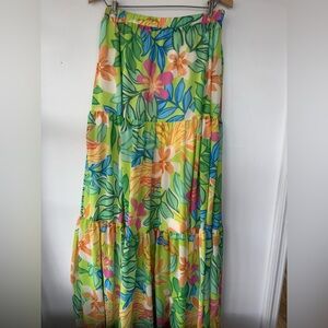 Flying‎ Tomato Pink and Green Tiered Maxi Skirt Resort Wear NWT size L